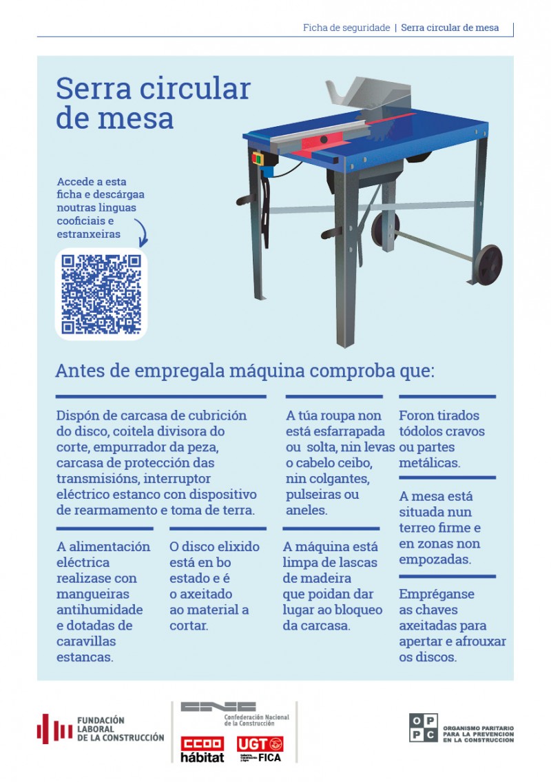 Normas de seguridad de la sierra circular de mesa (gallego)