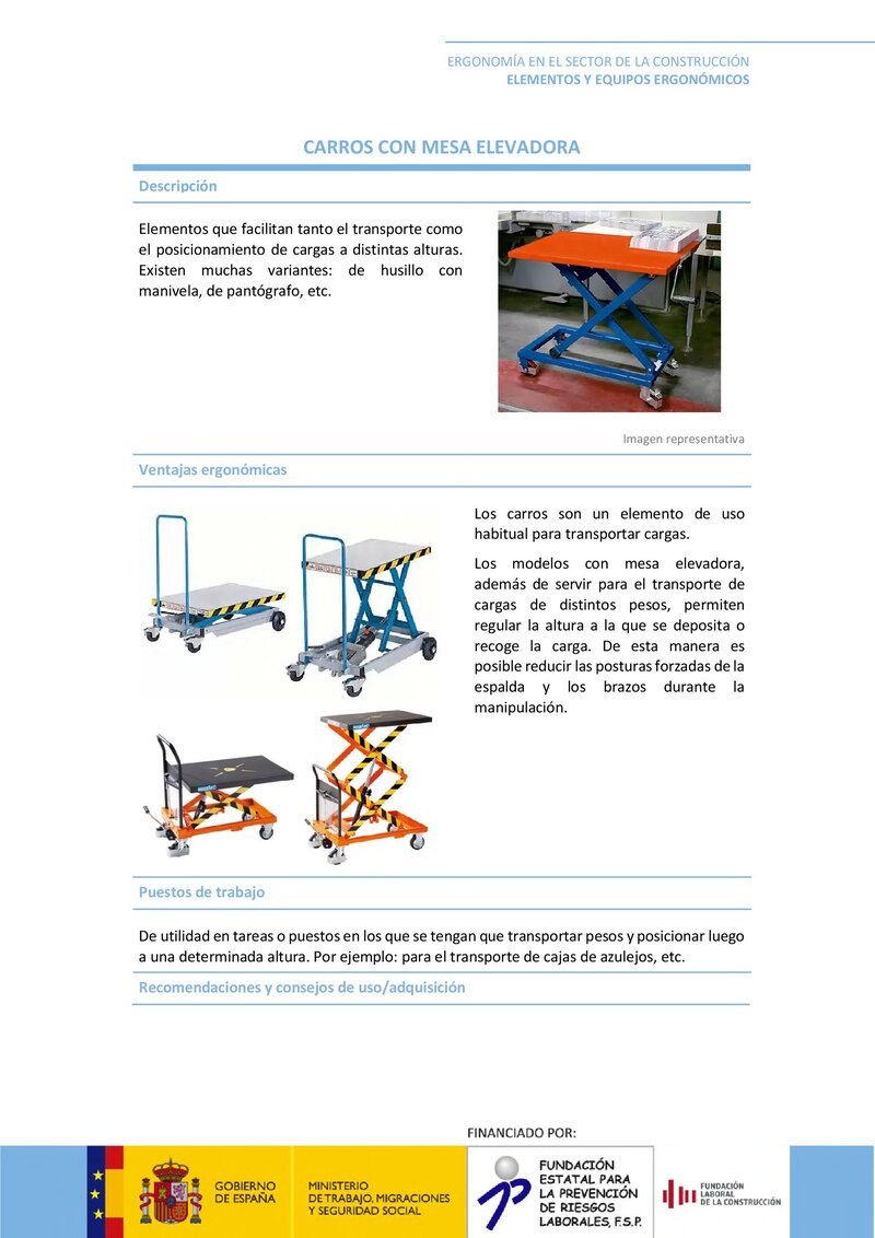 Elementos ergonómicos. Carro - mesa elevadora.