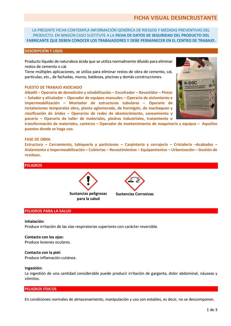 Desincrustante. Información básica.