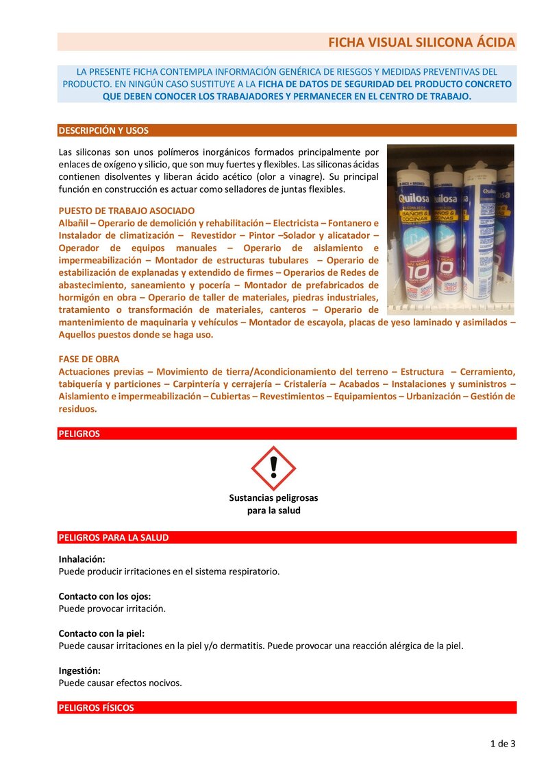 Silicona ácida. Información básica.