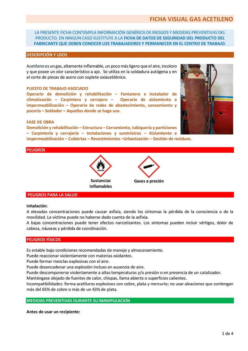 Gas acetileno. Información básica.