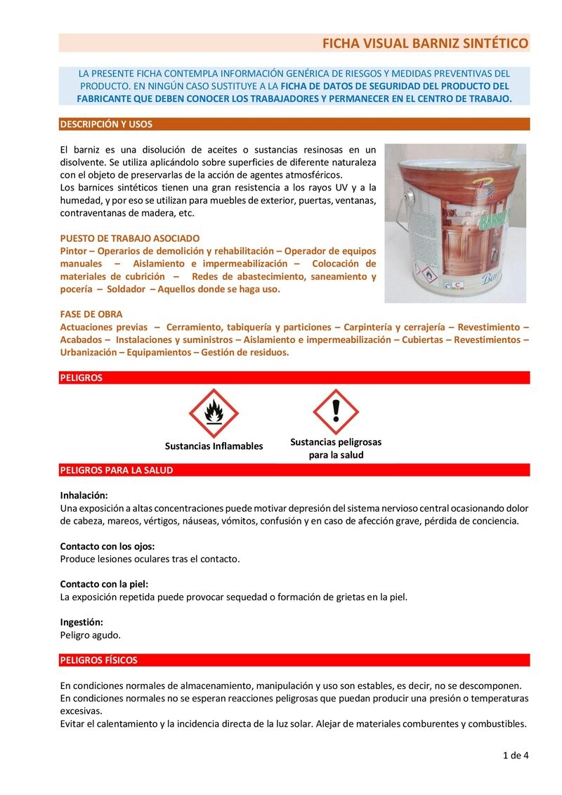 Barniz sintético. Información básica.