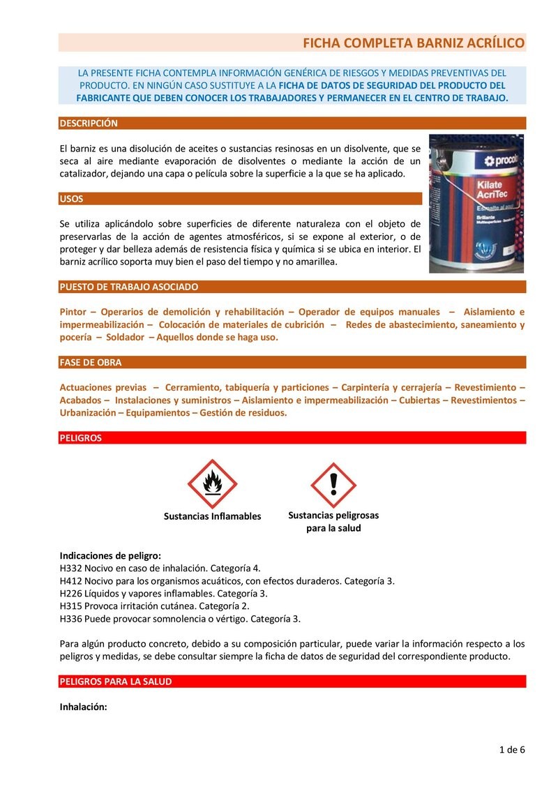 Barniz acrílico. Ficha completa.