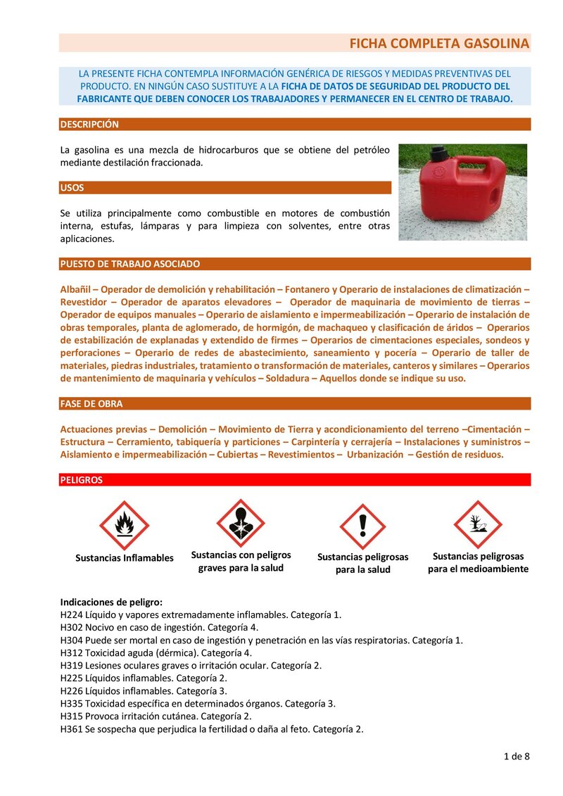 Gasolina. Ficha completa.